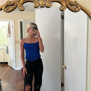 Blue Zara strapless corset top